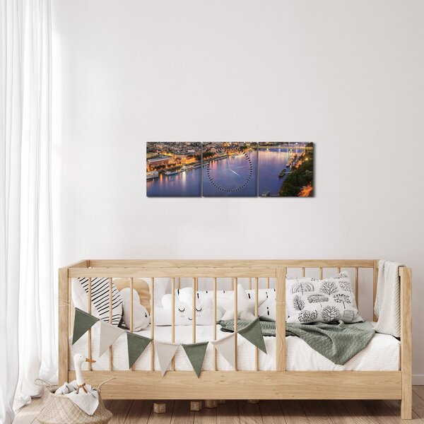 Slika noćnog grada Bratislave s rijekom (sa satom) (90x30 cm)