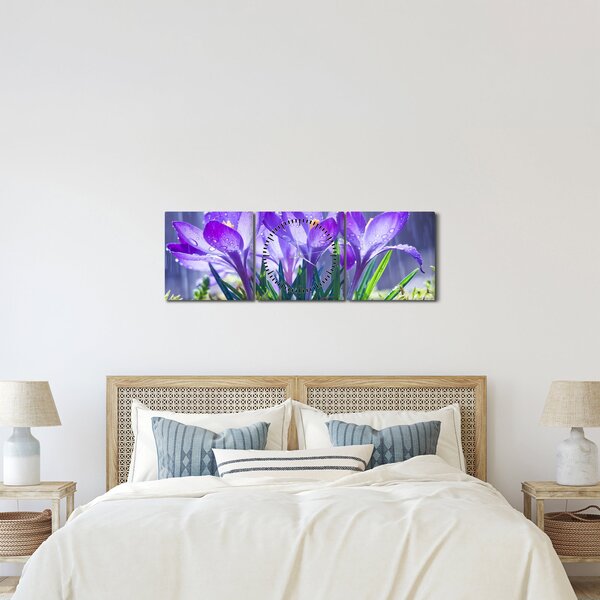 Slika cvijeća na kiši (sa satom) (90x30 cm)