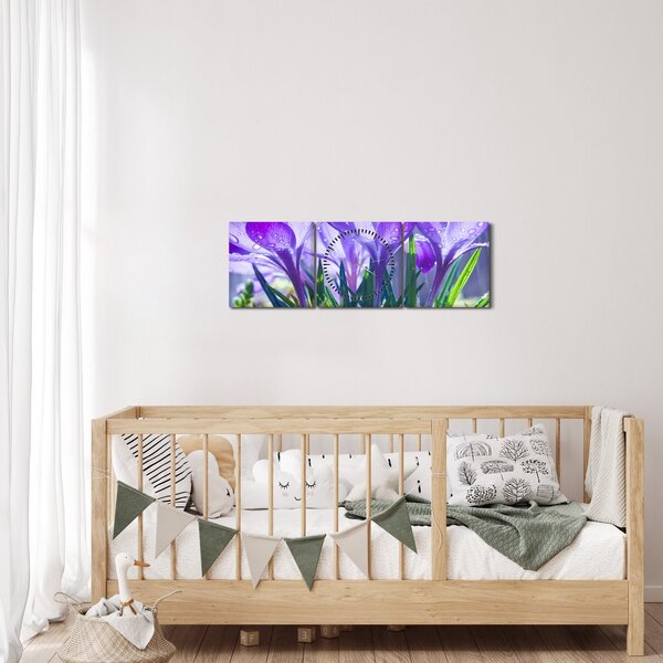 Slika cvijeća na kiši (sa satom) (90x30 cm)