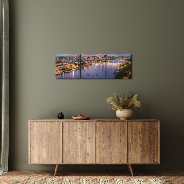 Slika noćnog grada Bratislave s rijekom (sa satom) (90x30 cm)