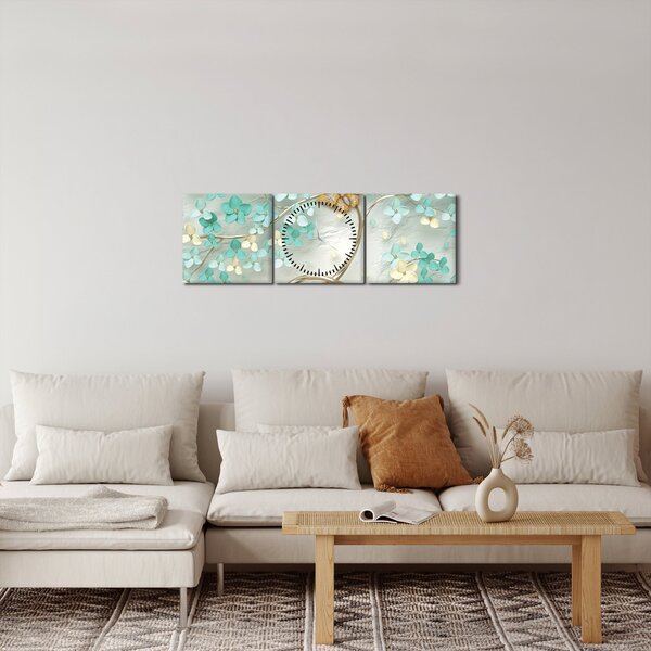 Slika cvijeta s leptirima (sa satom) (90x30 cm)
