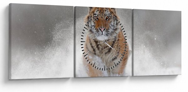 Slika tigra koji trči u snijegu (sa satom) (90x30 cm)