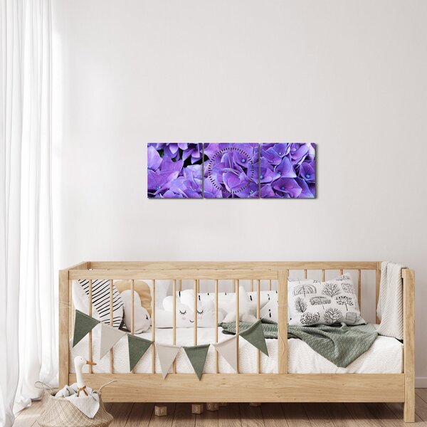 Slika ljubičastog cvijeća (sa satom) (90x30 cm)