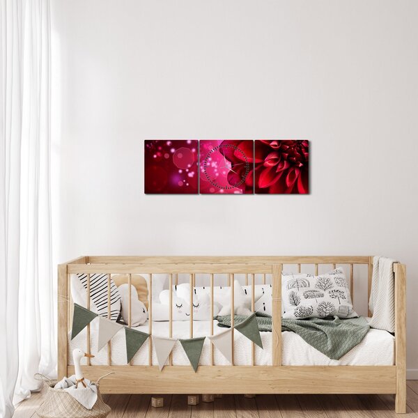 Slika crvenog cvijeta (sa satom) (90x30 cm)