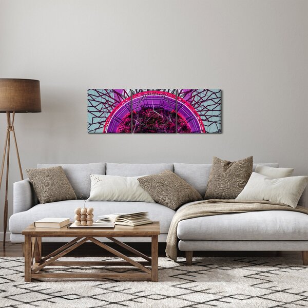 Apstraktna slika - ljubičaste grane (sa satom) (90x30 cm)