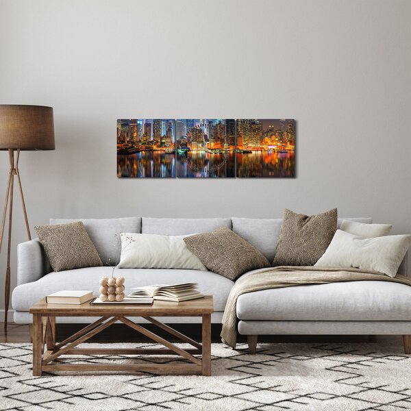 Slika Manhattana noću (sa satom) (90x30 cm)