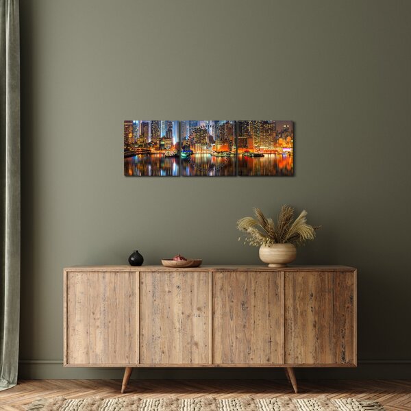 Slika Manhattana noću (sa satom) (90x30 cm)
