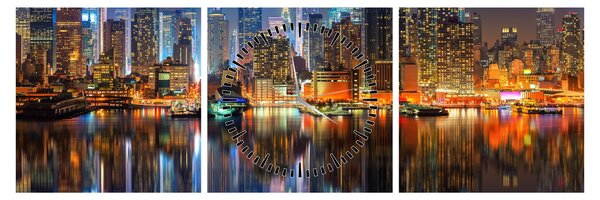 Slika Manhattana noću (sa satom) (90x30 cm)
