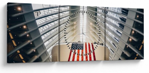 Slika zgrade s američkom zastavom (sa satom) (90x30 cm)