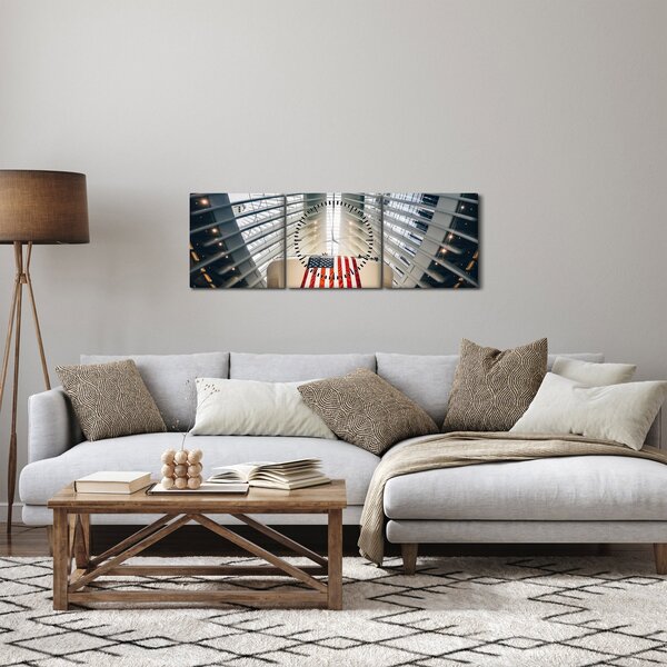 Slika zgrade s američkom zastavom (sa satom) (90x30 cm)