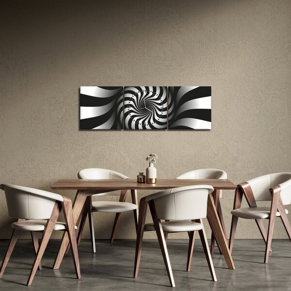 Apstraktna slika crno-bijele spirale (sa satom) (90x30 cm)