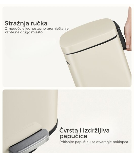 Kanta za smeće (otpad) s tihim zatvaranjem SLOW, 30 l, bež SongmicsHome