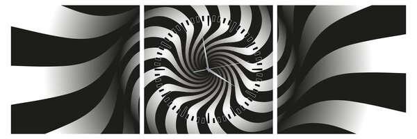Apstraktna slika crno-bijele spirale (sa satom) (90x30 cm)
