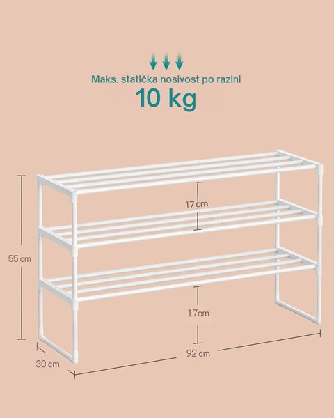 Stalak za cipele TORINO, 3 police, 30x92x55cm, bijela SongmicsHome