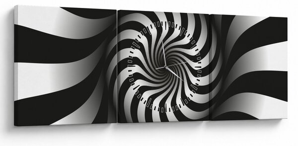 Apstraktna slika crno-bijele spirale (sa satom) (90x30 cm)