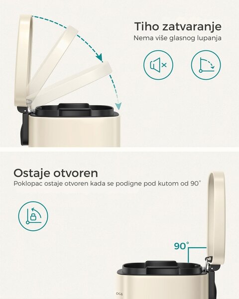 Kanta za smeće (otpad) s tihim zatvaranjem SLOW, 30 l, bež SongmicsHome