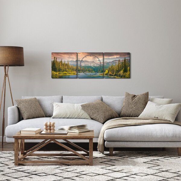 Slika planinske rijeke i planina (sa satom) (90x30 cm)