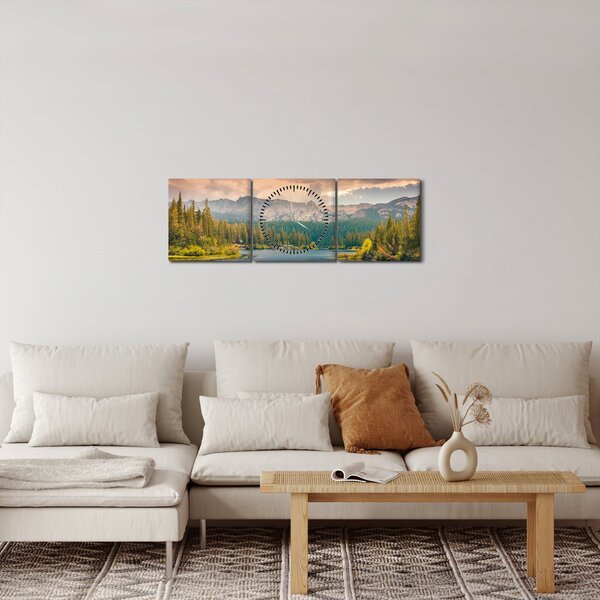 Slika planinske rijeke i planina (sa satom) (90x30 cm)