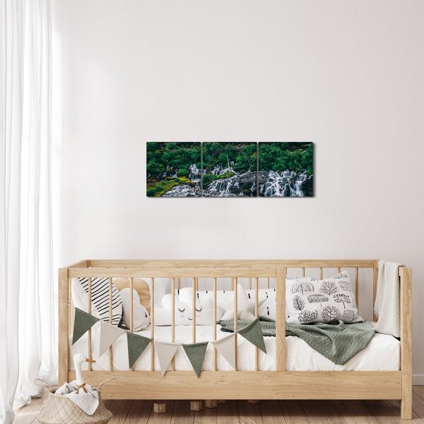 Slika slapova u prirodi (sa satom) (90x30 cm)