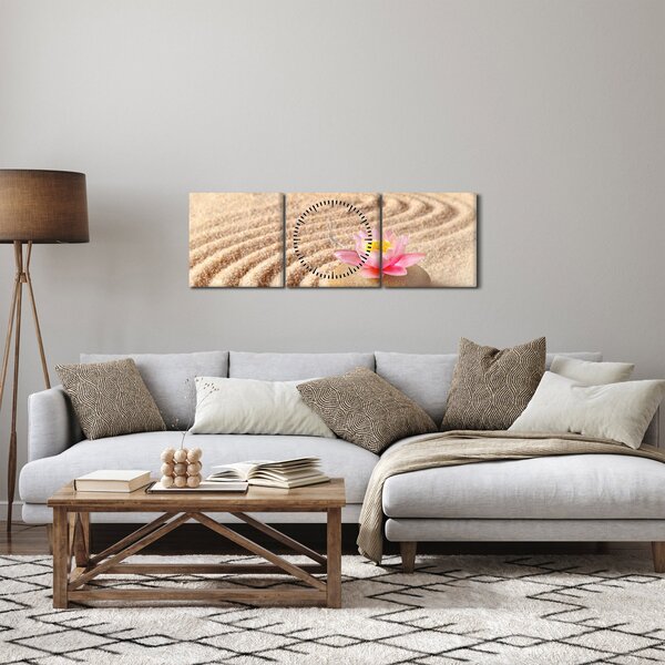 Slika kamena s cvijetom na pijesku (sa satom) (90x30 cm)