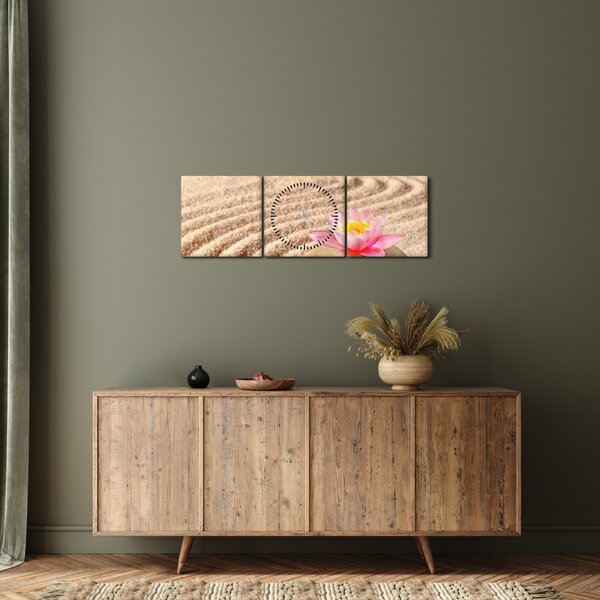 Slika kamena s cvijetom na pijesku (sa satom) (90x30 cm)
