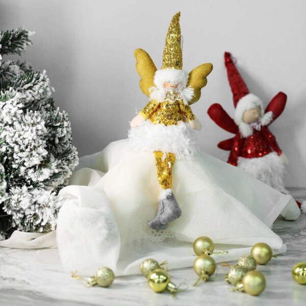 Božićna figura – sjedeći anđeo od pliša, 34 cm