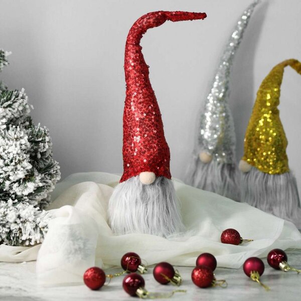 Božićna figura – stojeći patuljak od pliša, 40 cm, crvena