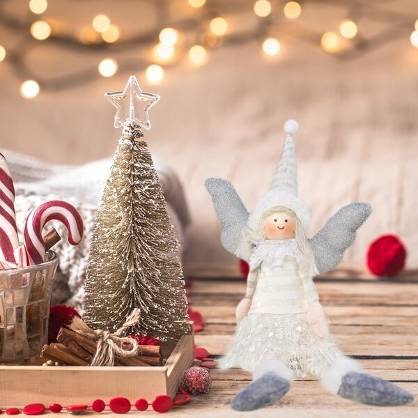 Božićna figura – sjedeći anđeo od pliša, 38 cm, bijela