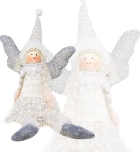 Božićna figura – sjedeći anđeo od pliša, 38 cm, bijela
