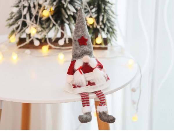 Božićna figura – patuljak od pliša, 32 cm, siva