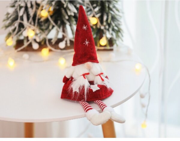 Božićna figura – patuljak od pliša, 32 cm, crvena