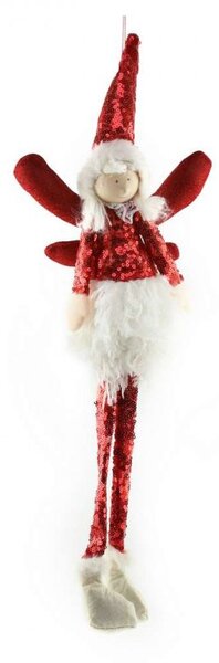 Božićna figura – sjedeći anđeo od pliša, 50 cm, crvena