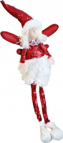 Božićna figura – sjedeći anđeo od pliša, 50 cm, crvena