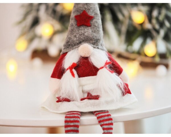 Božićna figura – patuljak od pliša, 32 cm, crvena