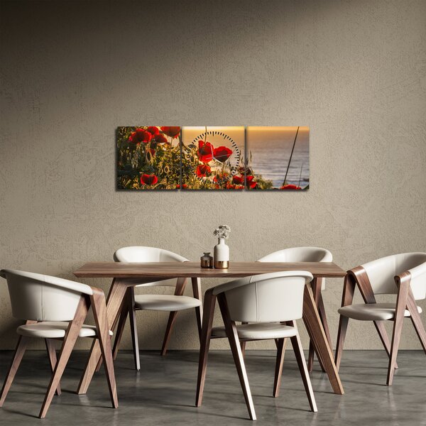 Slika zalaska sunca s makovima (sa satom) (90x30 cm)