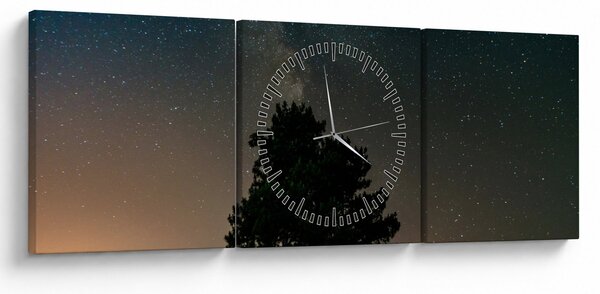 Slika noćnog neba s drvećem (sa satom) (90x30 cm)