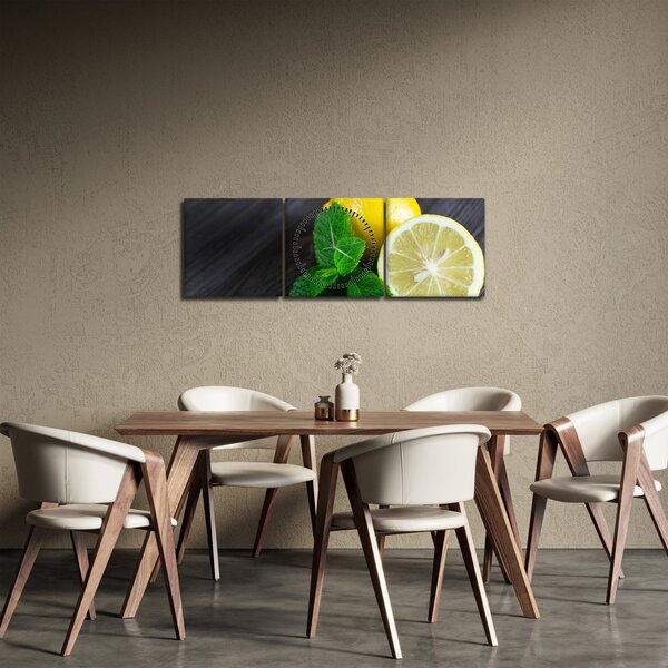 Slika limuna i mente na stolu (sa satom) (90x30 cm)