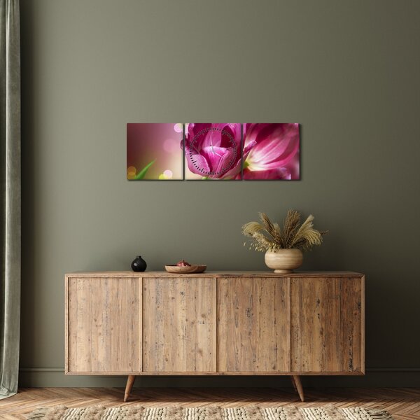Slika ružičastih tulipana (sa satom) (90x30 cm)