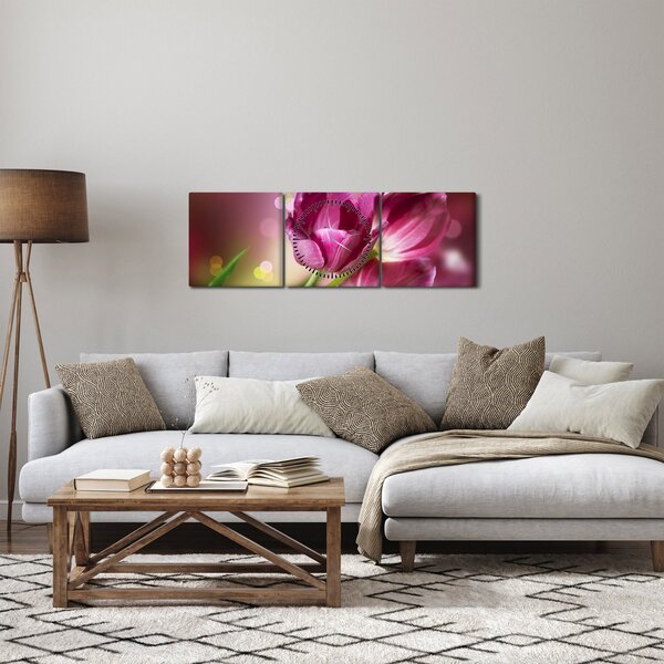 Slika ružičastih tulipana (sa satom) (90x30 cm)
