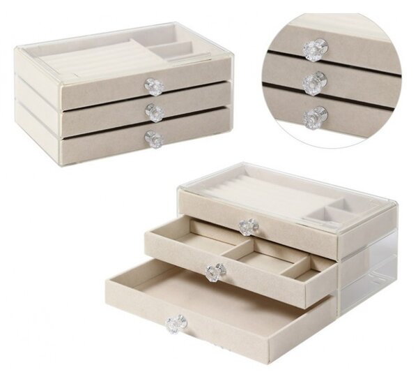 Ormarić za nakit – s ladicama, od baršuna, 23,5×13×11 cm, bež