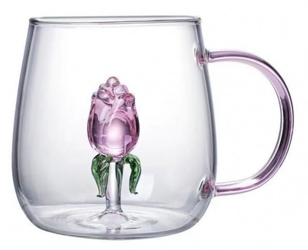 Staklena šalica, 9 cm, 400 ml, roza