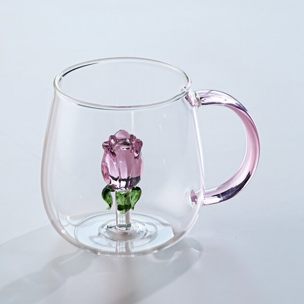 Staklena šalica, 9 cm, 400 ml, roza