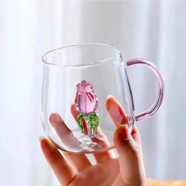 Staklena šalica, 9 cm, 400 ml, roza