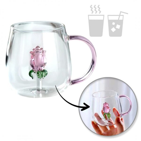 Staklena šalica, 9 cm, 400 ml, roza