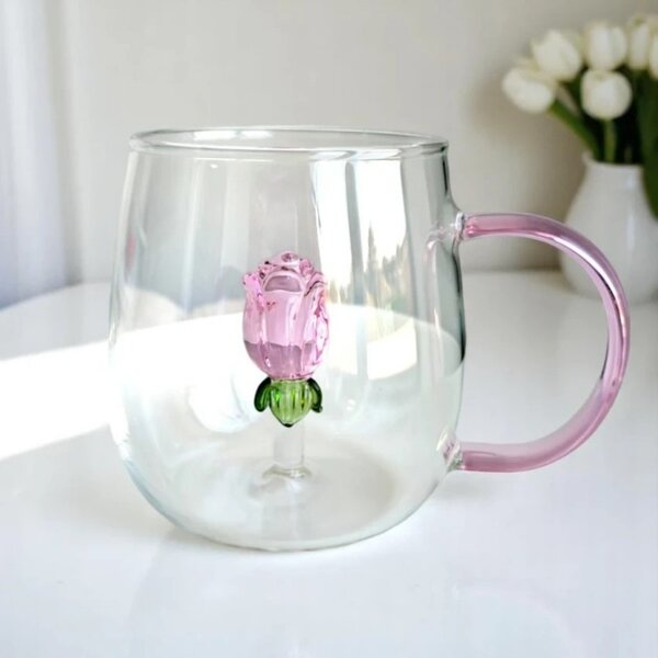 Staklena šalica, 9 cm, 400 ml, roza