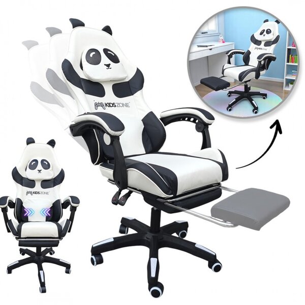 Gaming stolica – Panda, s masažerom i naslonom za noge, 82×32×59 cm