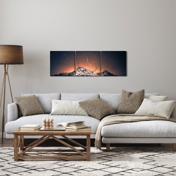 Slika noćnog neba s planinom (sa satom) (90x30 cm)
