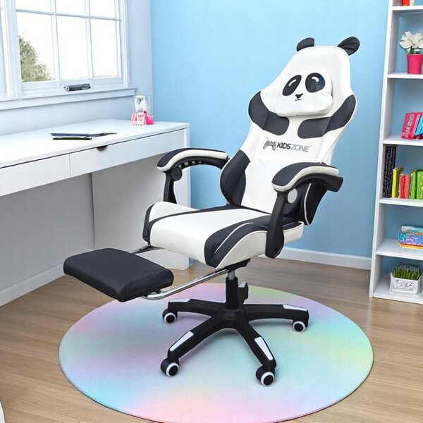 Gaming stolica – Panda, s masažerom i naslonom za noge, 82×32×59 cm