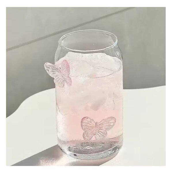 Staklena šalica – sa slamkom, 500 ml, roza