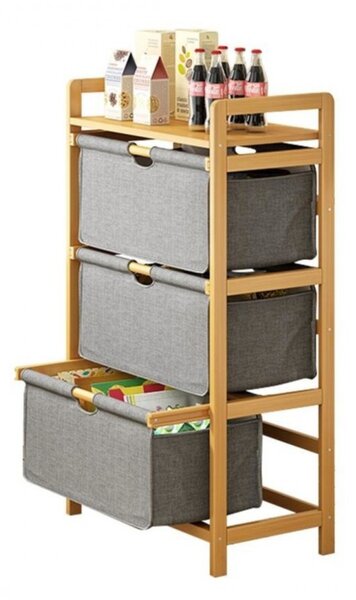 Polica – bambus, s ladicama, 32×45×96 cm